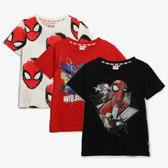 DISNEY - Camisetas Niño Pack de 3 unidades con Estampado Manga corta Algodón Spider-man