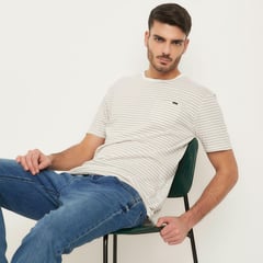 BASEMENT - Camiseta Hombre Manga corta de Rayas de Algodón