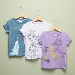 DISNEY - Camisetas Niña Pack de 3 unidades con Estampado Frozen Manga corta Frozen