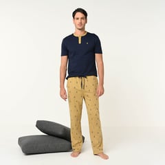 NEWPORT - Pijama para Hombre Larga Manga corta con Estampado de Algodón