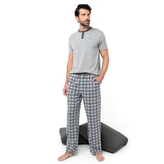 NEWPORT - Pijama para Hombre Larga Manga corta de Cuadros de Algodón