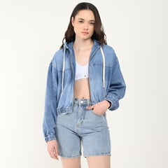 DOO AUSTRALIA - Chaqueta Bomber Mujer Crop Con capota de Algodón