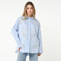 UNIVERSITY CLUB - Blusa para Mujer con Bordado Manga larga de Algodón