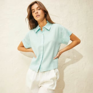 BASEMENT - Camisa Mujer Manga corta Lino