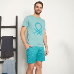 BENETTON - Pijama Hombre Manga corta con Estampado de Algodón