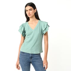 BASEMENT - Blusa Mujer Manga corta globo de Algodón