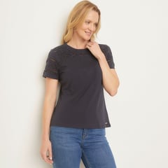 NEWPORT - Blusa Mujer de Ojalillo Manga corta de Algodón