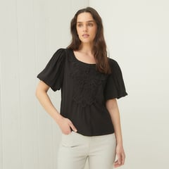 UNIVERSITY CLUB - Blusa Mujer con Bordado Manga corta globo