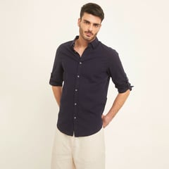 BASEMENT - Camisa Hombre Manga larga Slim de Lino