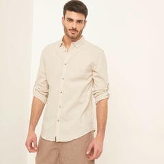 BASEMENT - Camisa Hombre Manga larga Slim de Lino