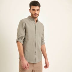 BASEMENT - Camisa Hombre Manga larga Slim de Lino