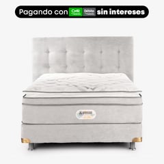 AMERICANA DE COLCHONES - Colchón con Base Cama Doble Firmeza Media Ortopédico Resortado con Pillow Premium Top 140x190cm - Sin Intereses, Te Devolvemos el 100% de los Intereses Pagando con Tarjeta CMR Banco Falabella Pagando a 3, 4, 6, 12 o 24 Cuotas