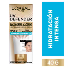 LOREAL PARIS - Fotoprotector Crema UVDefender Hidratación FPS para Todo tipo de piel 40 g