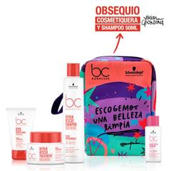 BONACURE BY SCHWARZKOPF - Tratamiento capilar Bonacure Kit Repair Rescue De Recuperación Capilar 2 Reparación Shampoo 250ml, tratamiento 200ml, Serúm para puntas 100ml Repair Rescue y Cosmetiquera Viviana Grondona + Mini