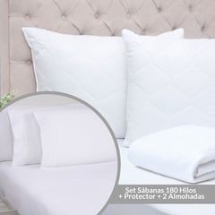 MICA - Set Sábanas 180 Hilos Sencillo + Protector + 2 Almohadas