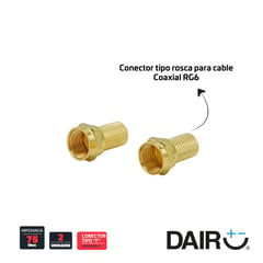 DAIRU - Conector Coaxial Por 2 Unidades Rg6 Roscados Dorados