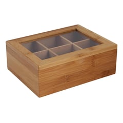 JUST HOME COLLECTION - Caja Multiusos Con Tapa Y Divisiones En Bambu De 21X16X 7.5 Cm