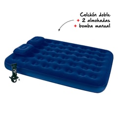 BESTWAY - Colchón Inflable Doble + 2 Almohadas + Bomba Manual 191x137 cm