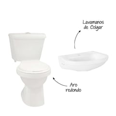 SENSI DACQUA - Combo Tao: Sanitario Tao Redondo Blanco De 2 Piezas + Lavamanos Acuacer Blanco Sin Pedestal