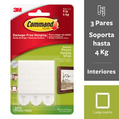 COMMAND - Tiras para Colgar Cuadros, Medianas, Blancas x 3 Pares