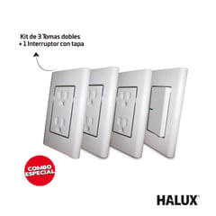 HALUX - Kit 3Tomas Dobles+1 Interruptor Con Tapa Ornatto