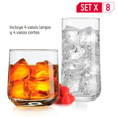 LIBBEY - Set X 8 Vasos, 4 Cortos y 4 Largos Koba