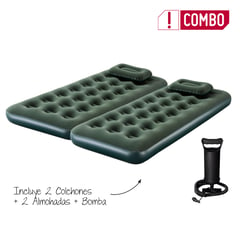 KLIMBER - Combo 2 Colchones Inflables Junior + 2 Almohadas + Bomba manual