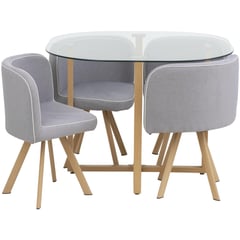 JUST HOME COLLECTION - Juego de Comedor Graph 4 Puestos de Vidrio 100x100x75 cm Gris