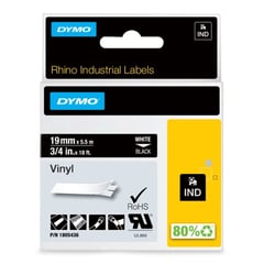 DYMO - Cinta Vinilo Color Blanco/Negro 19mm 5.5M para Rotuladora Rhino 4200/6000