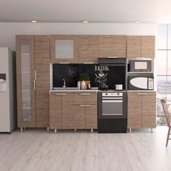 RTA DESIGN - Cocina Integral Samara 2.90 Metros Miel Incluye Mesón Poceta Izquierda En Acero Inoxidable