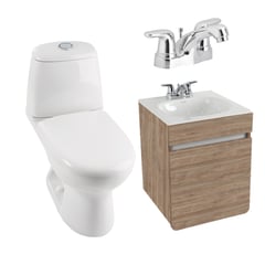 CORONA - Combo Renueva: Sanitario Ecoclean Alongado Blanco De 2 Piezas + Mueble Aluvia Miel Elevado 45 Cm Con Lavamanos + Grifería Aluvia 4 Pulgadas