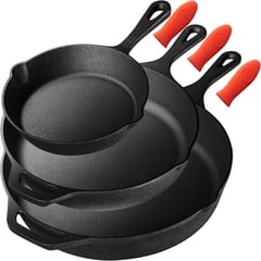 NUTRICHEF - Set X 3 Sartenes de Hierro Fundido Negro