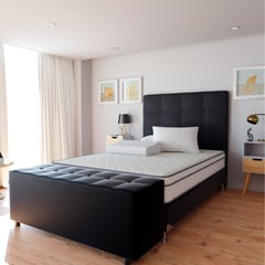 undefined - Combo Queen 160 Base Cama Dividida + Colchón + Cabecero + Puff + Protector + Almohada Negro