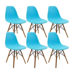 OR DESIGN - Set x6 Silla Comedor Eames Patas Madera Azul