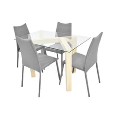 ROCA - Juego de Comedor Mesa Beirut Miel + 4 Sillas Palermo Tela Gris