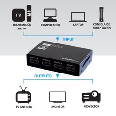 ARGOM TECH - Divisor Hdmi De 4 Salidas 4K Ultra Hd Plug & Play Arg-Av-5114