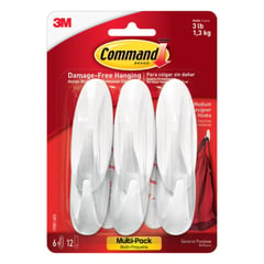 COMMAND - Pack X 6 Gancho Mediano Ovalado Blanco