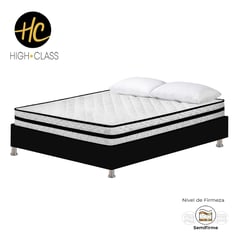 HIGH CLASS - Combo Colchón 120 x 190 Texas Infinity + Base Cama Negro + Almohadas