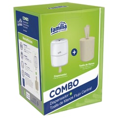 FAMILIA - Combo Dispensador De Toallas De Papel Precortadas Blanco + Repuesto Toallas Naturales 100 Metros