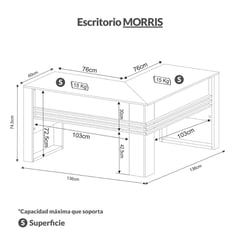 BONNO - Escritorio Oficina Morris 74.5X136X60 Blanco