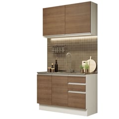 MADESA - Cocina Integral Glamy 1.20 Metros con Mesón de Acero - Blanco/Marrón