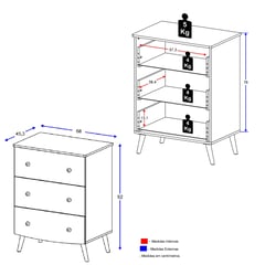 MULTIMOVEIS - Cómoda Chest 3 Colores