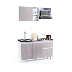 BERTOLINI - Cocina Integral Mdp 150cm Sin Meson 5 Puertas 1 Cajón - Ceniza