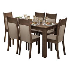 MADESA - Comedor Jaíne Mesa Tapa Madera + 6 Sillas Marrón/crema/beige