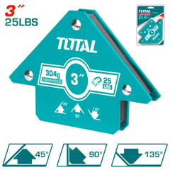 TOTAL TOOLS - Escuadra Magnética de Acero 45° 90° y 135° Fuerza de Tiro 25 Libras 3"