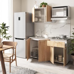 JUST HOME COLLECTION - Cocina Integral Londres 1.50 Metros Sagano Incluye Mesón Poceta Derecha Con 4 Fogones A Gas