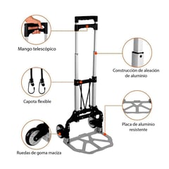 undefined - Carretilla Zorra Plegable Multifuncional 80kg Incluye Pulpo Negro