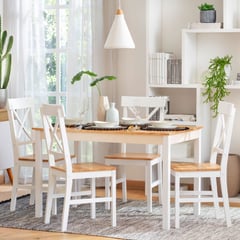 JUST HOME COLLECTION - Juego de Comedor Madera Natural y Blanco 4 puestos